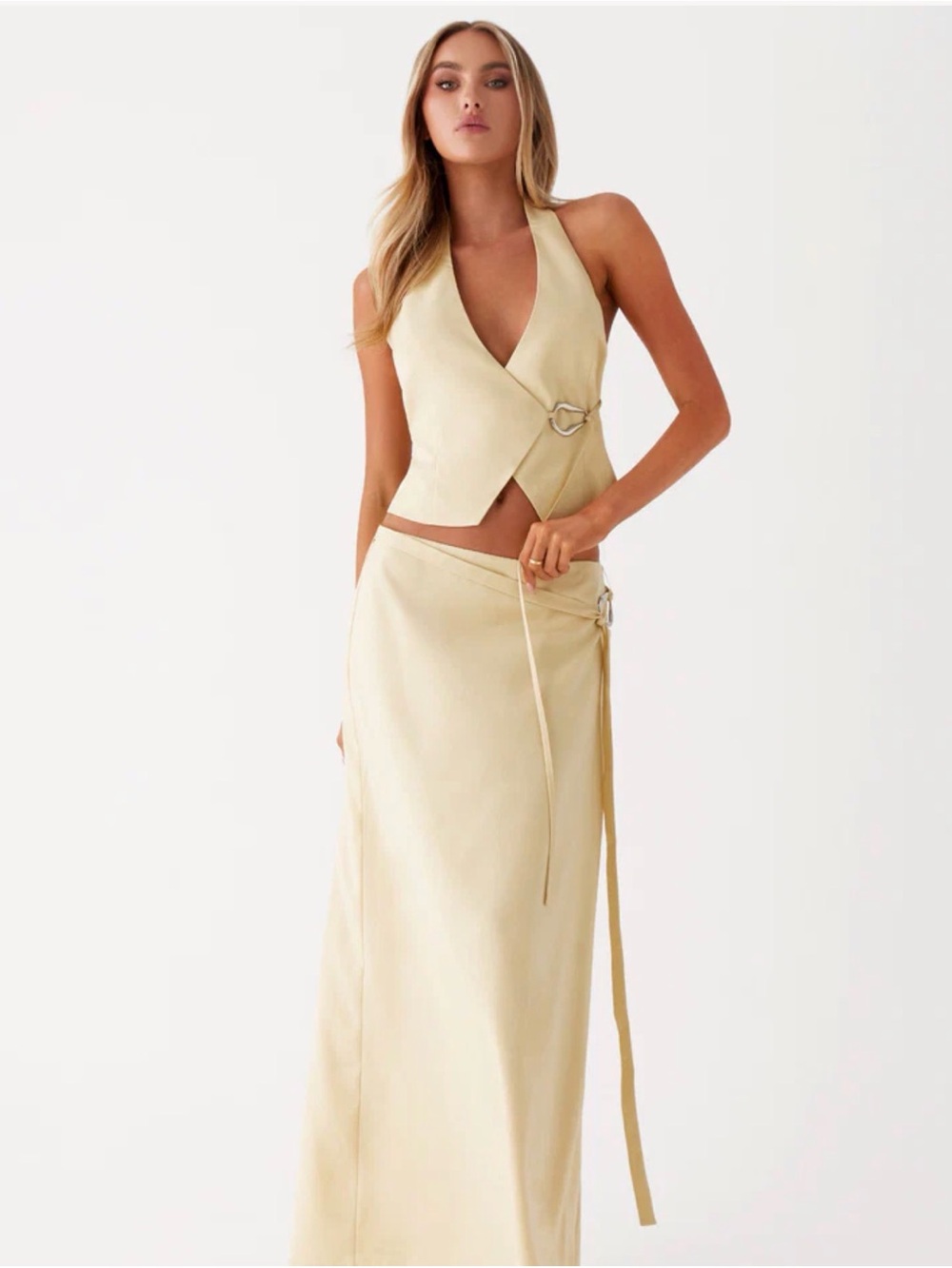 Peppermayo Light Yellow Wrap Maxi Skirt and Top set